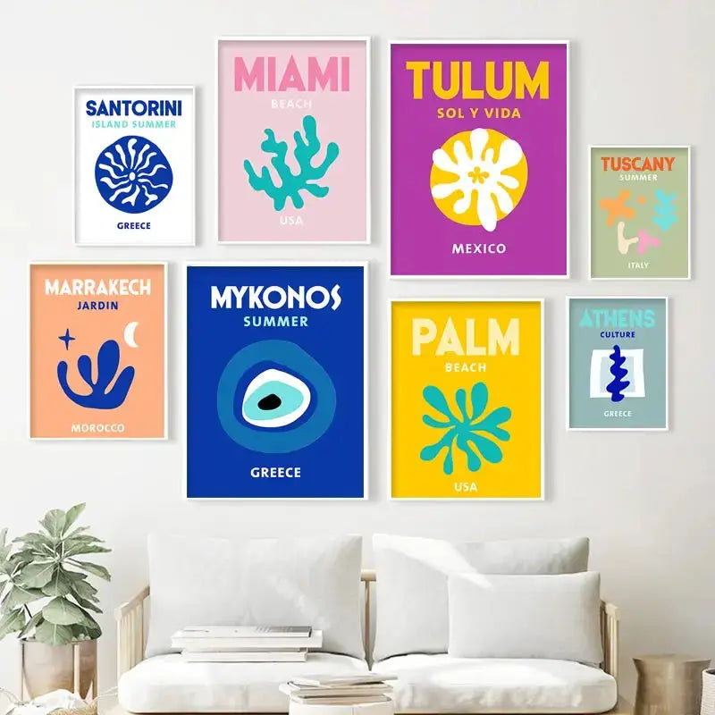 Ibiza Mykonos Tulum Athens Tuscany Madrid Wall Art Canvas Painting Nordic Posters and Prints Wall Pictures for Living Room Decor