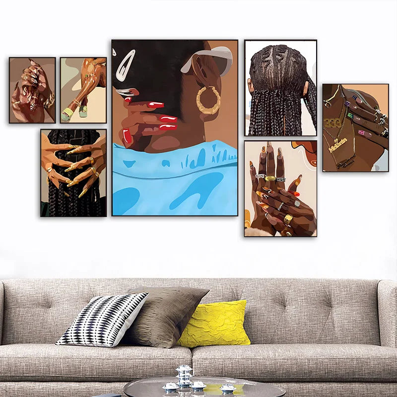 Trendy Accessories Poster Fashion Black Party Girl Art Wall Art Nail Salon Canvas Painting Home Living Room Bedroom Decoration