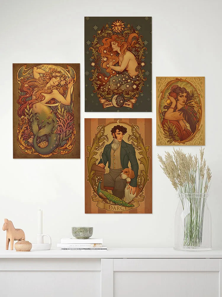 Art Nouveaua Kraft Paper Posters Vintage Home Room Bar Cafe Decor Aesthetic Art Wall Painting