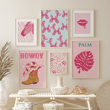 Rosa Preppy-Wandkunst, Mädchen-Bettzimmer-Dekoration, Pink-Leinwandgemälde, Wohnheim-Preppy-Poster, nordische Funky-Heimdekoration 