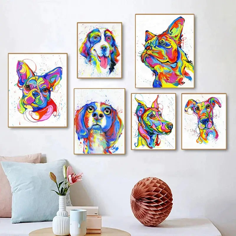 Scandinavian Modern Minimalist Wall Art Cute Dog Abstract HD Canvas Watercolor Poster Print Home Bedroom Living Room Decoration