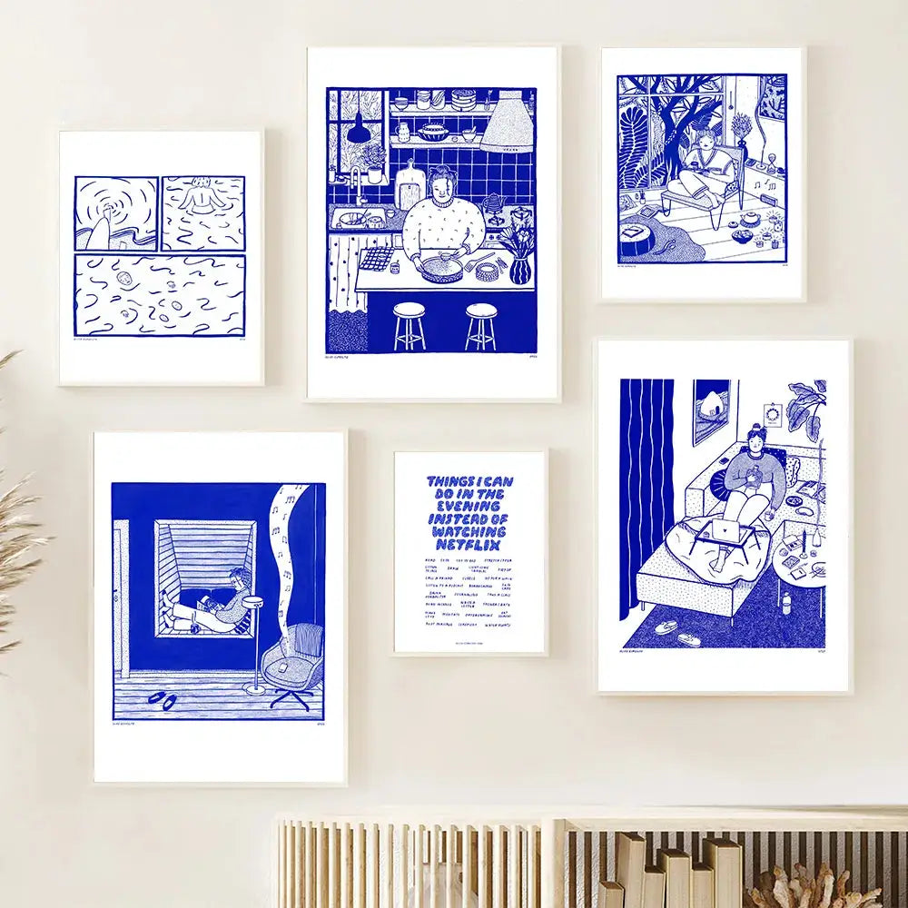 Blue Picture Kitchen Living Art Poster Print Simplicity White Abstract Retro Canvas Painting Room Home Decor SwimNordic Refuge