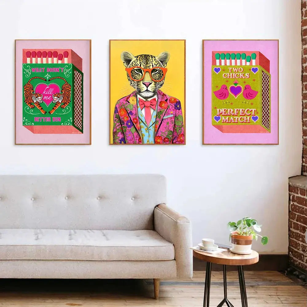 Retro Tiger Lover Wall Art Pictures Matchbox Chocolate Poster Print Vintage Fashion Funny Canvas Painting Living Room Home Decor