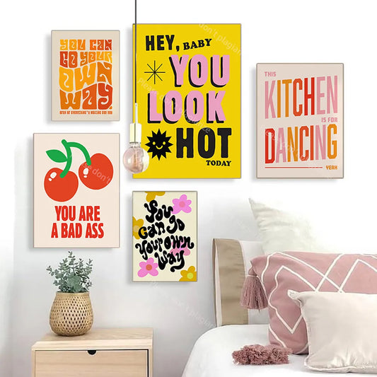 Retro Funny Music Text Quote Poster and Print Colorful Feminist No Frame Canvas Painitng Kitchen Dancing Living Room Home Decor