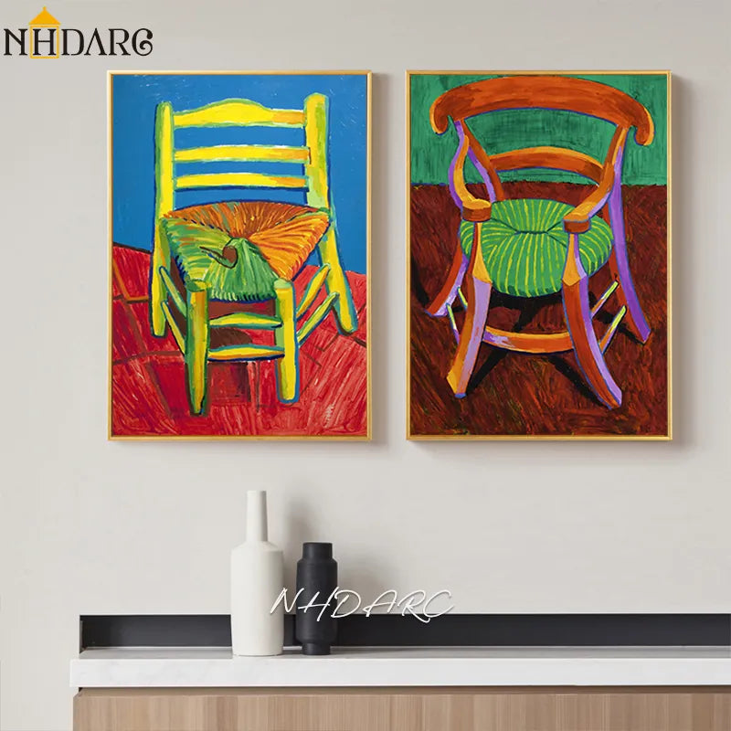 David Hockney Art Style Colorful Chair Canvas Print Painting Poster Wall Picture Ornament Living Room Interior Home Decoration