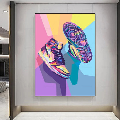 Straßen-Graffiti-Kunst, modische Turnschuhe, Poster, Leinwandgemälde und Drucke, moderne Wandkunst, Bilder für Wohnzimmer, Heimdekoration 