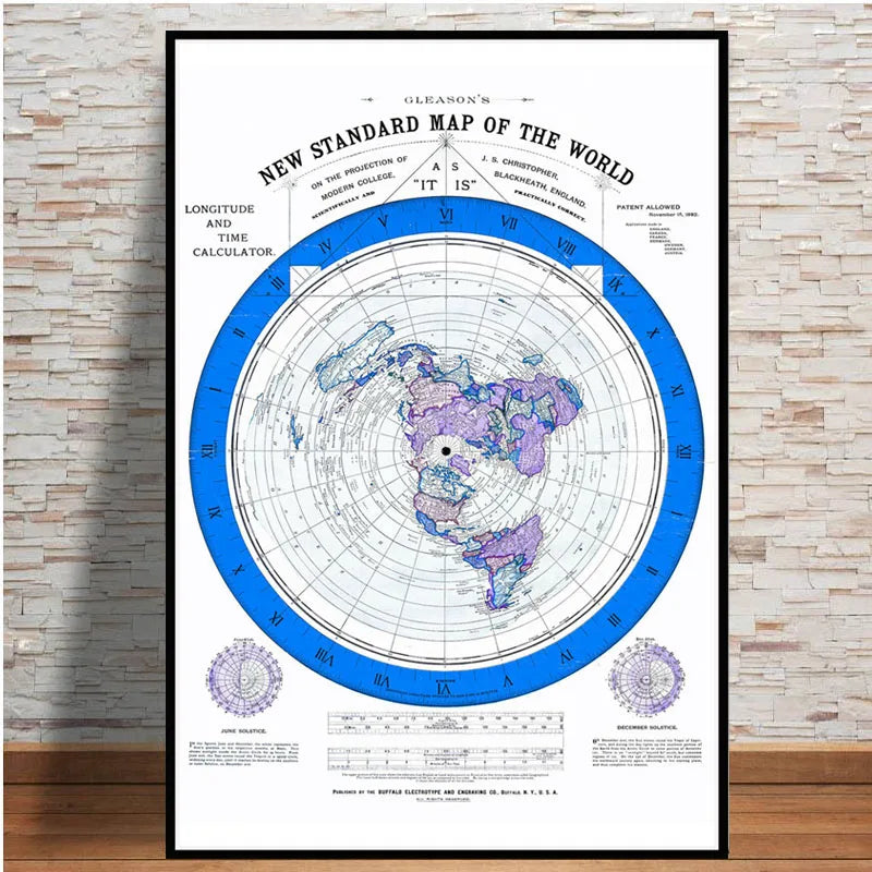 Canvas HD Poster Painting 1892 Flat Earth Map World Map Modern Painting Wall Art Picture Print Living Room Home Collection Decor