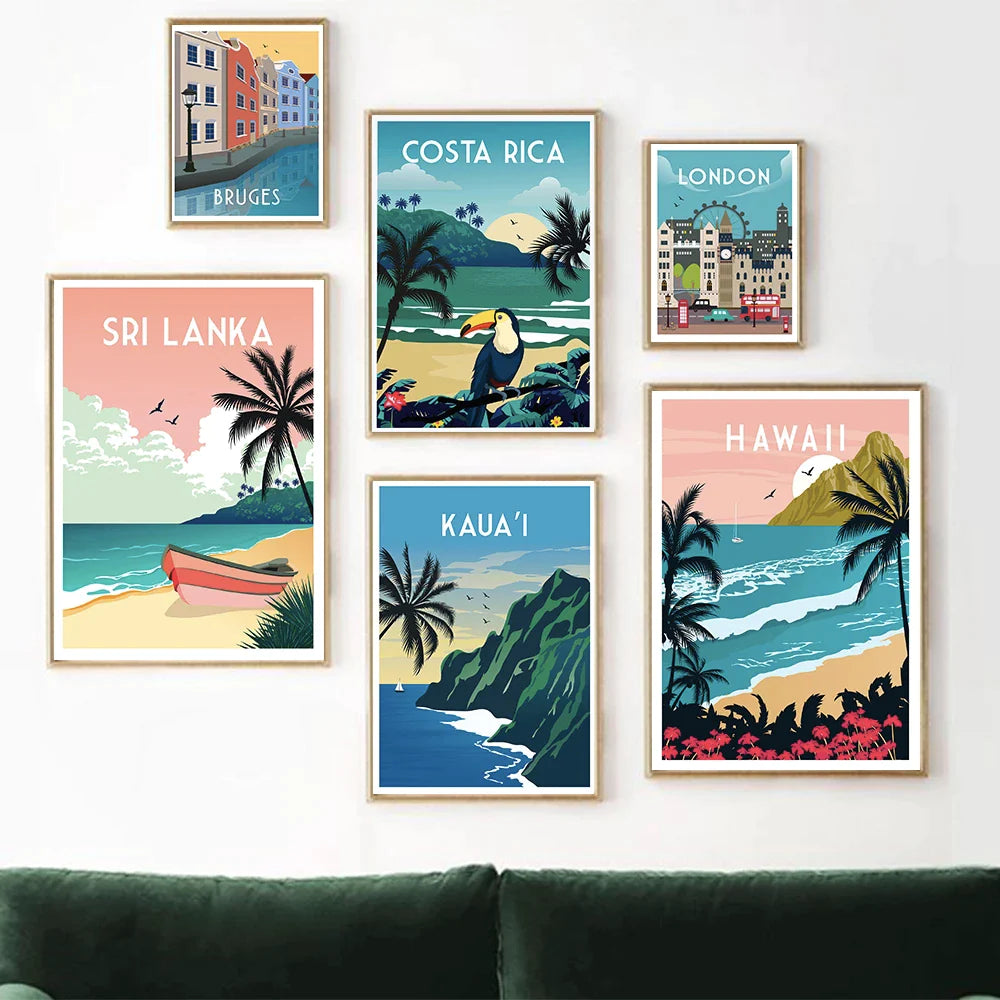 Modern Wall Art Travel City Scenery France Paris Florence Hawaii Milan Canvas Poster Print Home Bedroom Living Room Decoration