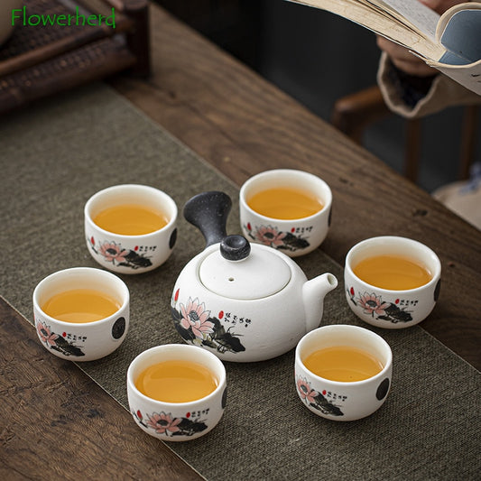 Snowflake Glaze Ceramic Kung Fu Tea Set Gift Box Teaware Pottery Creative Tea Pot and Cup Set Tea Cup Set of 6 Chinese Tea Set acacuss