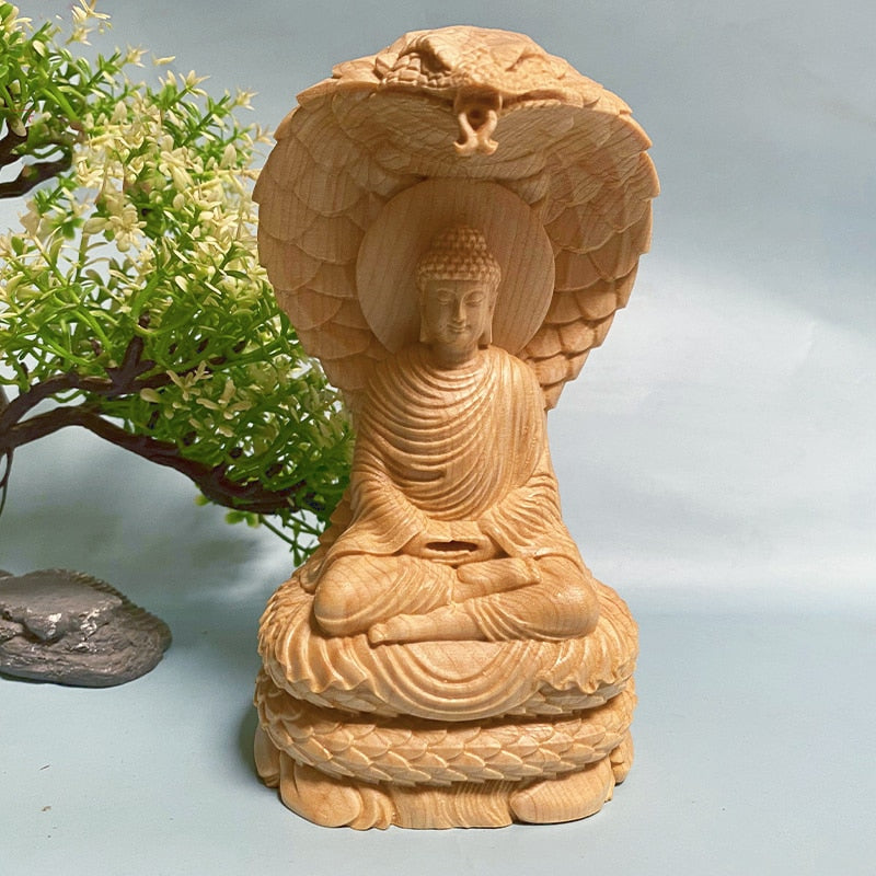 Solid Wood Sakyamuni Python Tathagata Statue- Statue Solid Wood Carving Creative Home Decor Feng Shui Buddha statue 12cm acacuss
