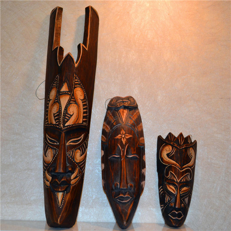 Southeast Asian Style Wall Hanging Pendant Thai Wood Carving African Face Mask Creative Retro Home Bar Hotel Decoration acacuss