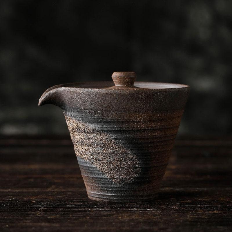 Stoneware Gaiwan Handmade Pottery Unique Hat Pot Iron Glaze Teapot 140ml capacity - acacuss