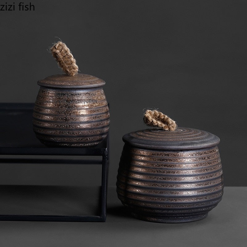 Stoneware Tea Caddy Ceramic Storage Jar Sealed Jar Tea Box Tea Container Food Storage Box Tea Organizer Candy Jars Tea Can acacuss