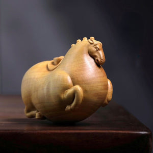 Tang Dynasty Horse Small Figurine Boxwood Carved Handicrafts Chinese Style Wood Carving Crafts Mini Ornaments Statue Sculpture acacuss