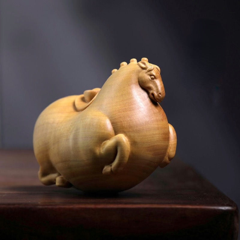 Tang Dynasty Horse Small Figurine Boxwood Carved Handicrafts Chinese Style Wood Carving Crafts Mini Ornaments Statue Sculpture acacuss