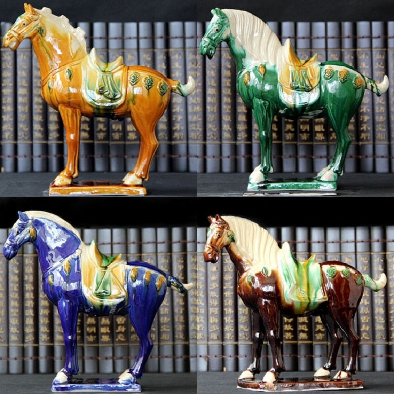 Tang Sancai Blue Glazed War Horse Ancient Porcelain Unearthed in Imitation Museum Antique Horse Decoration acacuss