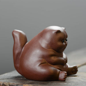 ACACUSS Tea pet | Tea play set | clay Creative Ceramic Animal Figurines Chinese zisha yixing statues Meditation Angry cat figures sculpture - ACACUSS