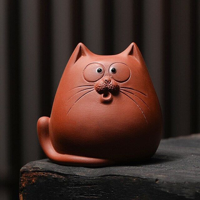 ACACUSS Tea pet | Tea play set | clay Creative Ceramic Animal Figurines Chinese zisha yixing statues Meditation Angry cat figures sculpture - ACACUSS