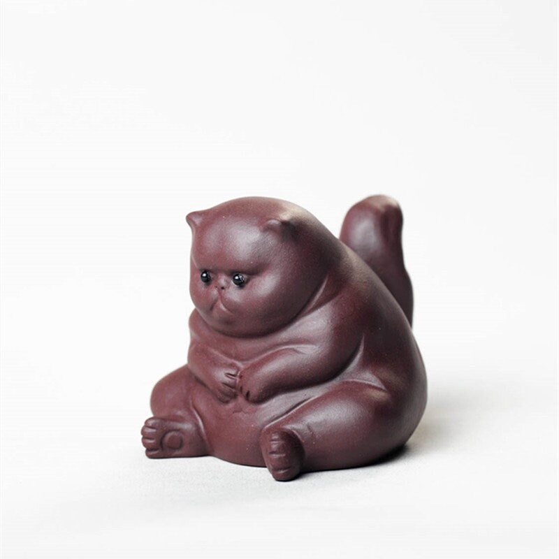 ACACUSS Tea pet | Tea play set | clay Creative Ceramic Animal Figurines Chinese zisha yixing statues Meditation Angry cat figures sculpture - ACACUSS