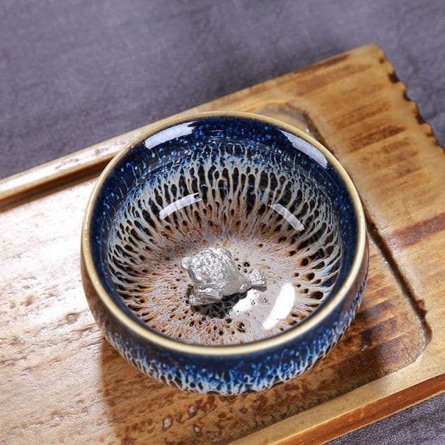 ACACUSS Jianzhan Teacup Jianyang Tianmu Glaze Inlaid Silver Oil Dripping Tea Bowl Inlaid Silver Tea Cup Whitebait Master Cup Kungfu Tea - ACACUSS