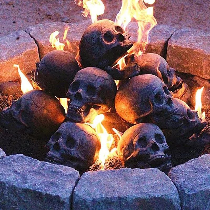 Terrifying Skull Fire Pit Halloween Decoration Reusable Ceramic Fire Pit Simulation Skull Props Horror Ceramic Fireplace Burning acacuss