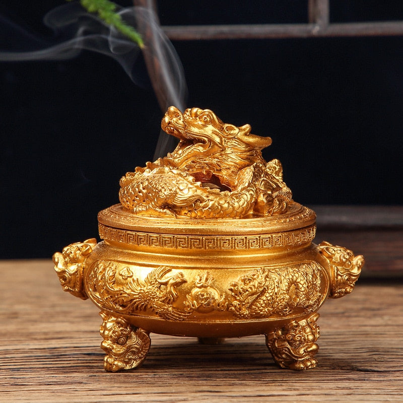 Three-Legged Dragon and Phoenix Incense Burner Resin Antique Incense Burner Home Supplies Decoration Home Decor acacuss