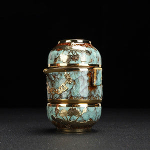 Gold-inlaid jade One Pot And Two Cups Ceramic Kung Fu Tea Set I Jianzhan ceramics inlaid gold portable travel tea set. - ACACUSS