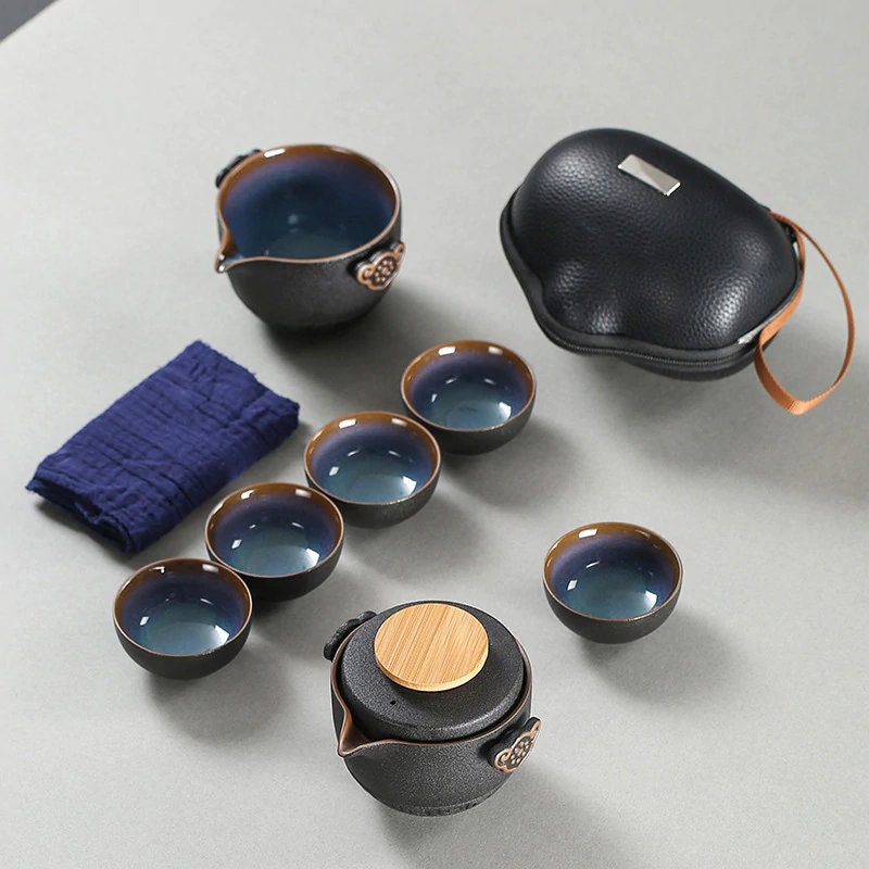 ACACUSS Tea Set of 6 Travel Tea Set Cup Kung Fu TeaSet Ceramic Portable Teapot Porcelain kuai ke tea set - ACACUSS