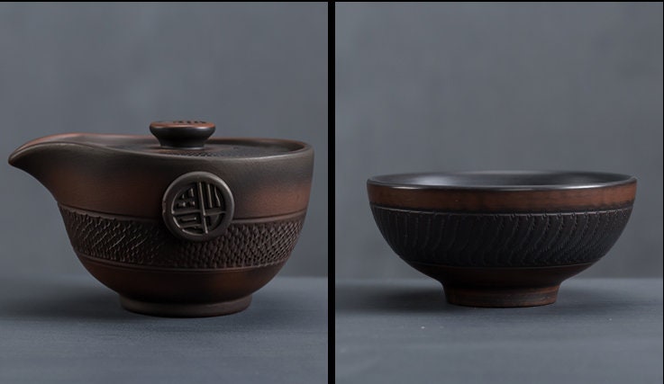 Unique Teaware Purple pottery Fashionable Ceramic Travel Tea Set Portable 2 Tea Cups and Teapot - acacuss