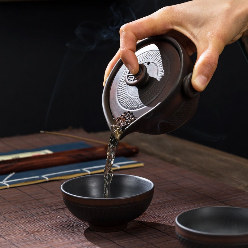 Unique Teaware Purple pottery Fashionable Ceramic Travel Tea Set Portable 2 Tea Cups and Teapot - acacuss