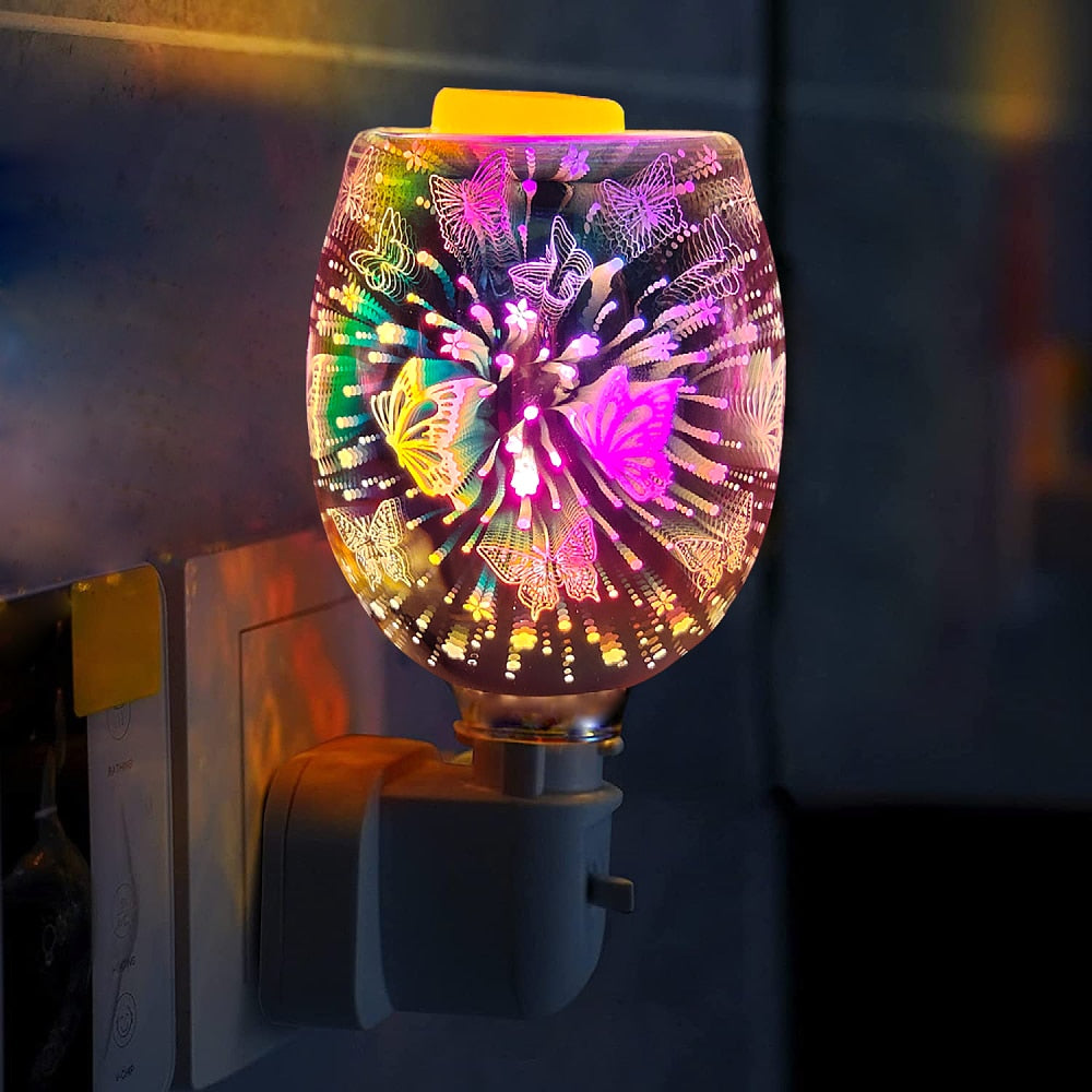 Wax Melt Warmer In 3D Glass – Butterfly Electric Plug in Oil Burners with Glass Dish on Top for Tart Melts& Spare Bulb acacuss