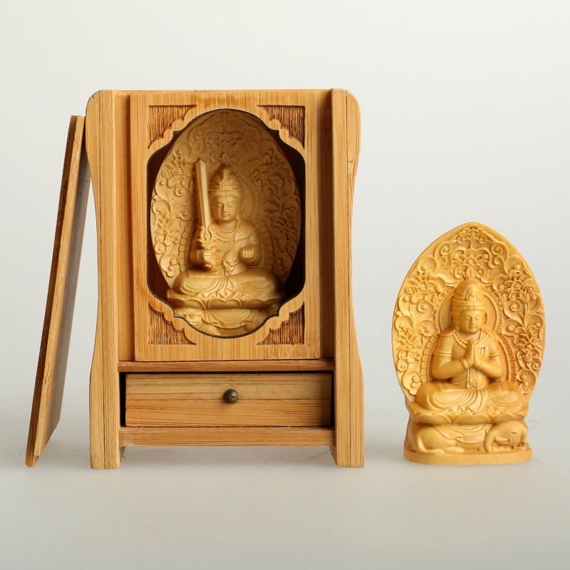 Wooden Buddha Box Pray Box Wood Buddha Statue Wood Carving Guan Yin Home Ornament Eight Buddha Acalanatha Wooden Sculpture Decor acacuss
