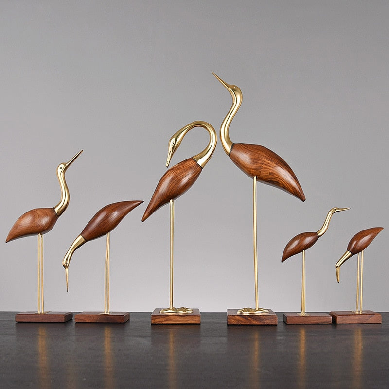 Wooden Pot Ornament Crane Bird Swan Simulation Animal Sculpture Brass Metal Sculpture Home Decoration Decorative Figurines acacuss
