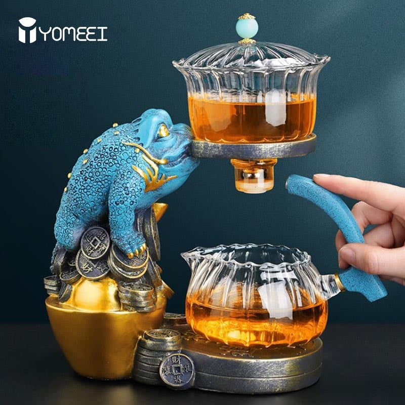 YOMEEI Chinese Glass Automatic Tea Set Anti-Scalding Magnetic Suction Teapot Household Ceramics Toad Tea Coffee Maker Drinkware acacuss