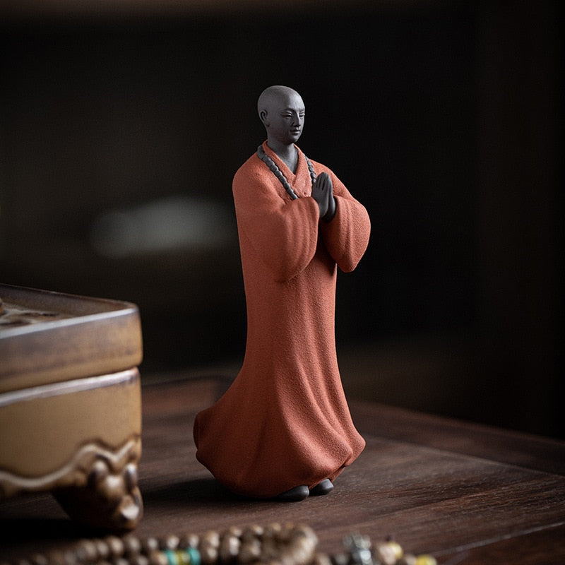 Zen Purple Sand Pray Little Monk Tea Pet Figure Sculpture Fairy Garden Statues Landscape Tearoom Decoration Meditation Buddhism acacuss