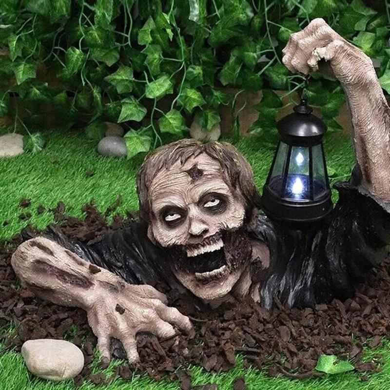 Zombie Lantern Resin Zombie Garden Statues Horror Movie Yard Garden Lawn Gnomes Halloween Outdoor Decor Zombie Statue w Battery acacuss
