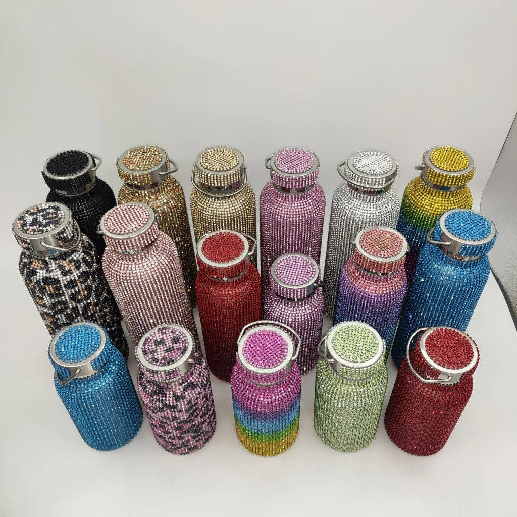 Diamond Vacuum Flask - Portable Rhinestone Diamond Double Layer Stainless Steel Water Bottle Outdoor Sports Travel Metal Thermos - acacuss